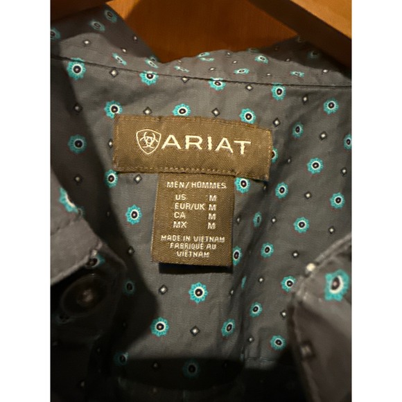 Ariat men's button down Johnnie short sleeve shirt blue cotton poplin western - Picture 6 of 11